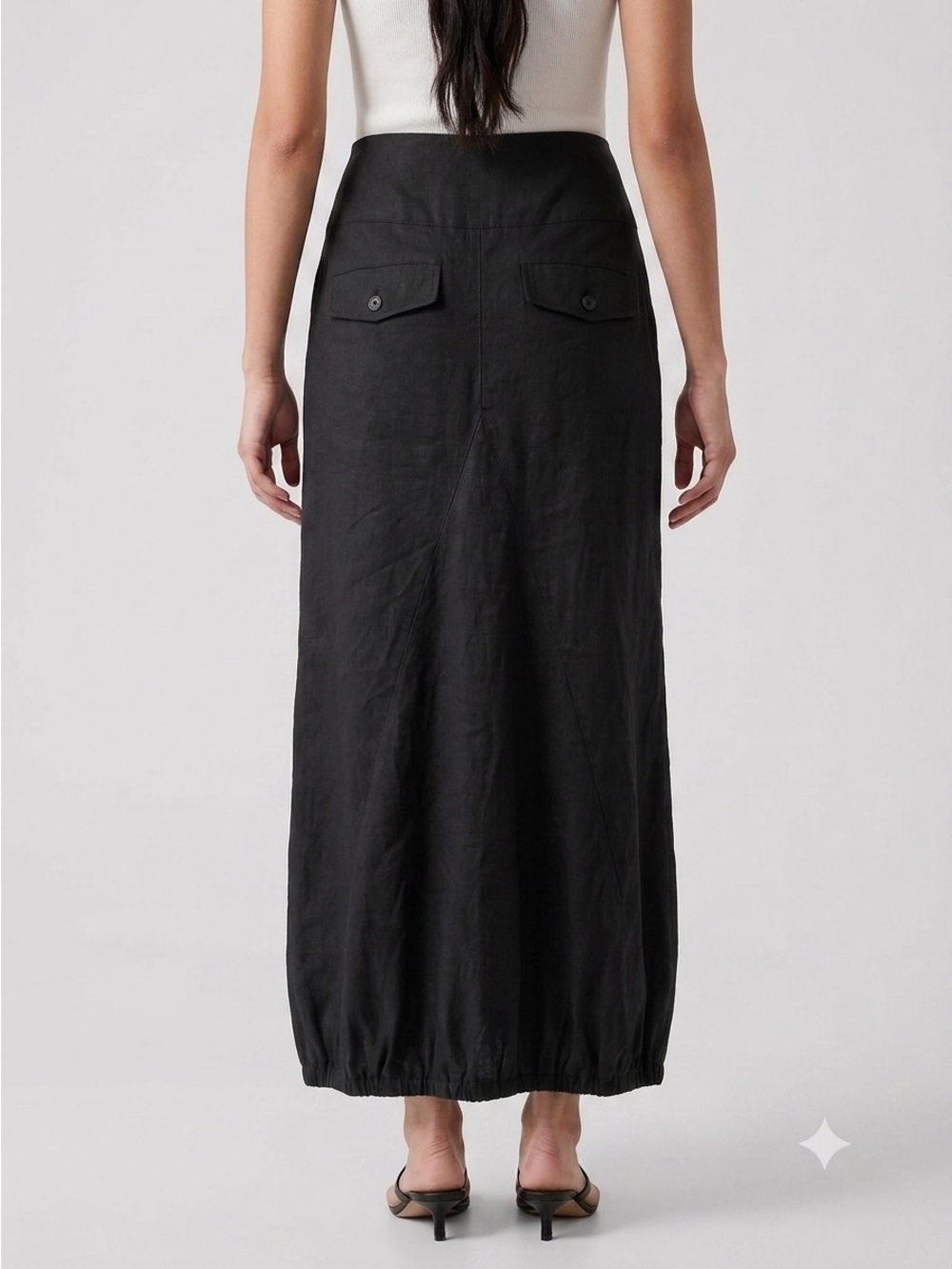 Sarah Pacini Black Linen Blend Maxi Bubble Hem Skirt  - 2 / M, fits like LARGE